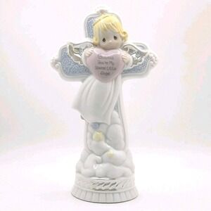 Precious Moments Godchild Angel Cross Figurine 7" Porcelain Nursery Baptism Gift